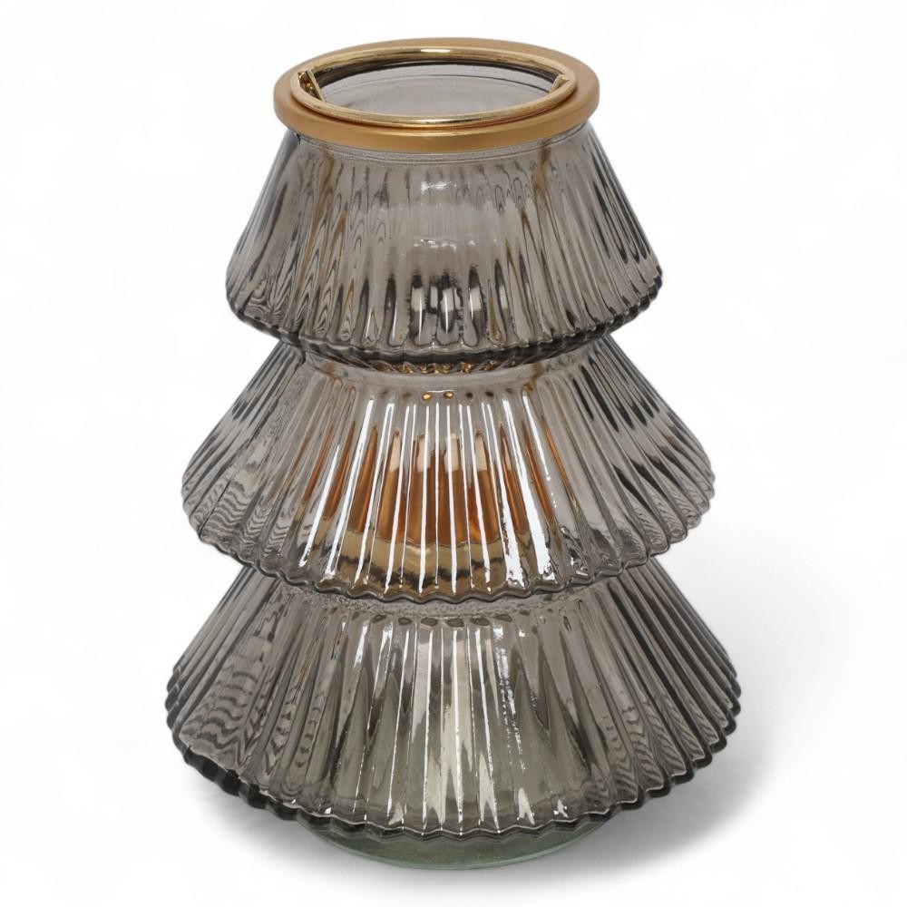 PORTACANDELA VETRO TELLINE GRIGIO H.16